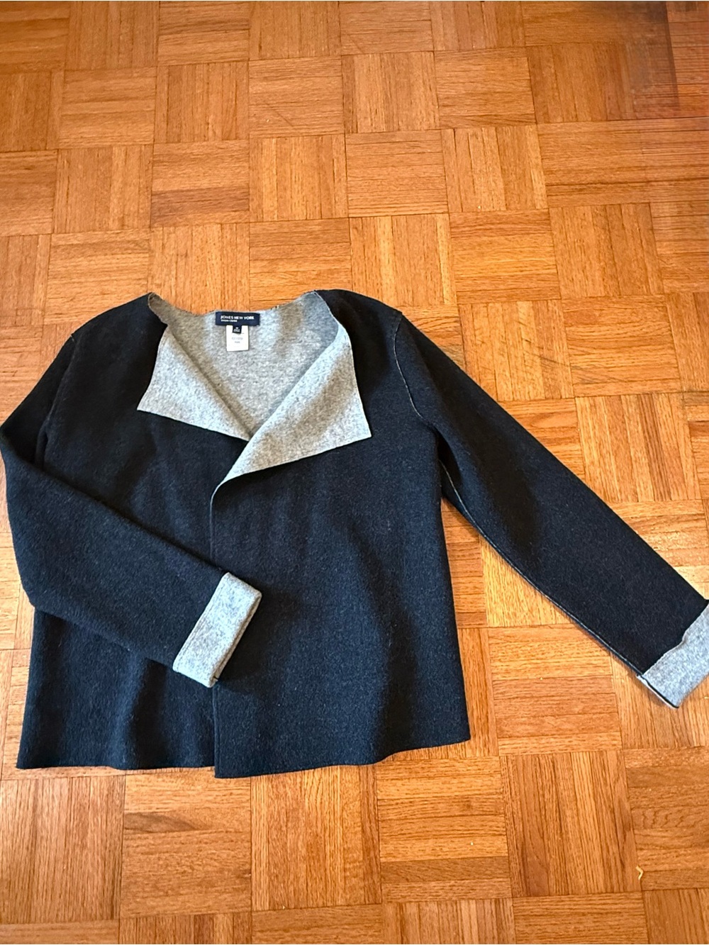 Jones New York Two Tone Wool Blend Gray  Cardigan